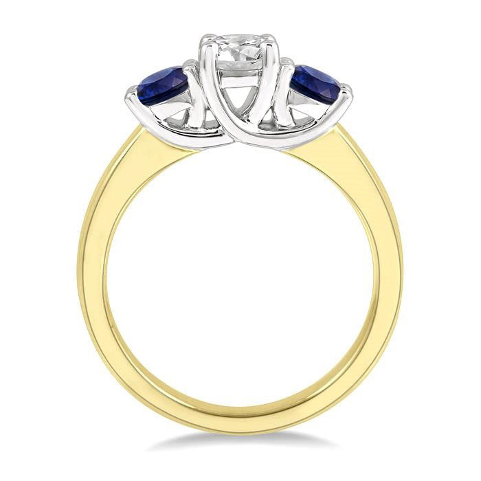 Round Shape Past Present & Future Gemstone & Diamond Ring