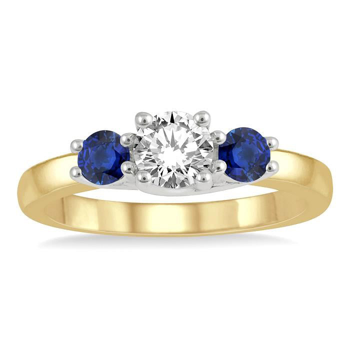 Round Shape Past Present & Future Gemstone & Diamond Ring