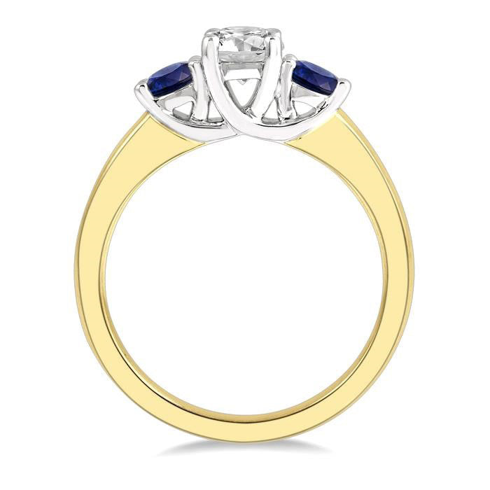 Round Shape Past Present & Future Gemstone & Diamond Ring