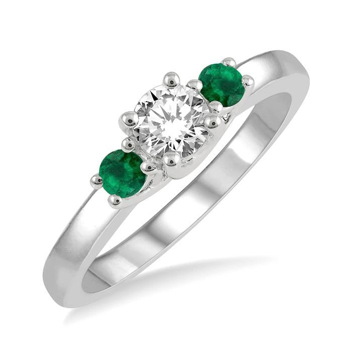 Round Shape Past Present & Future Gemstone & Diamond Ring