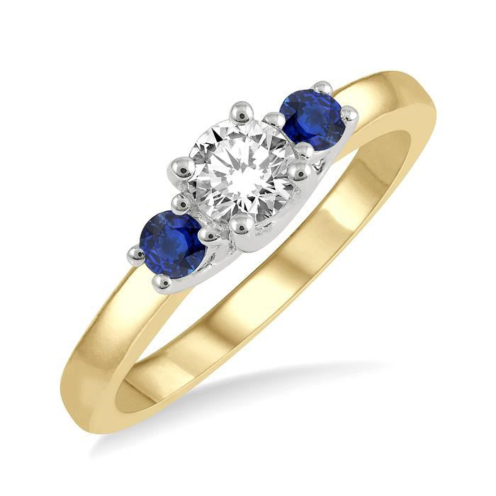 Round Shape Past Present & Future Gemstone & Diamond Ring