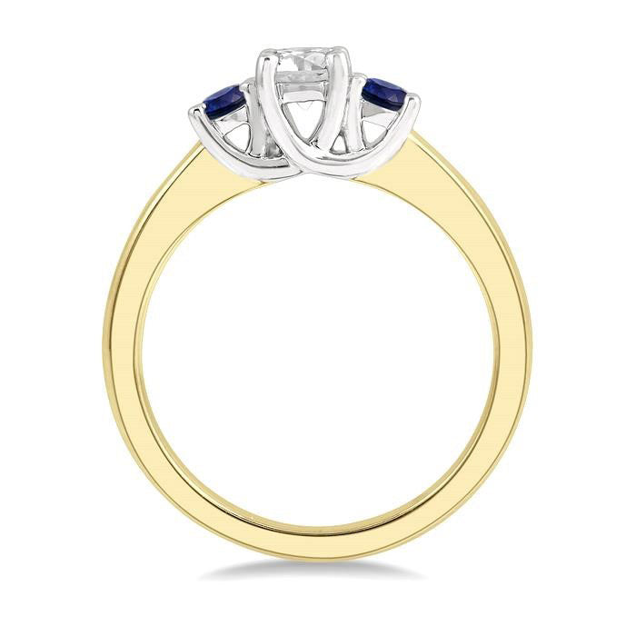 Round Shape Past Present & Future Gemstone & Diamond Ring