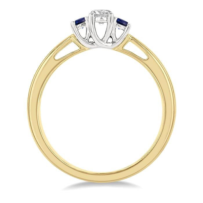 Round Shape Past Present & Future Gemstone & Diamond Ring