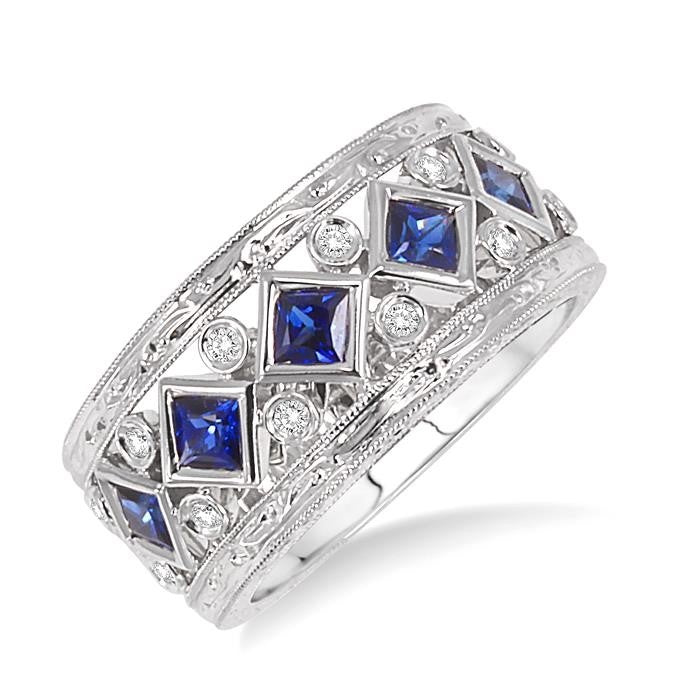 Princess Shape Gemstone & Diamond Fashion Band