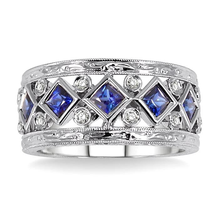 Princess Shape Gemstone & Diamond Fashion Band