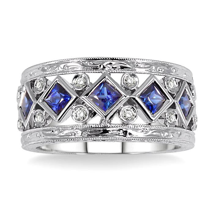 Princess Shape Gemstone & Diamond Fashion Band