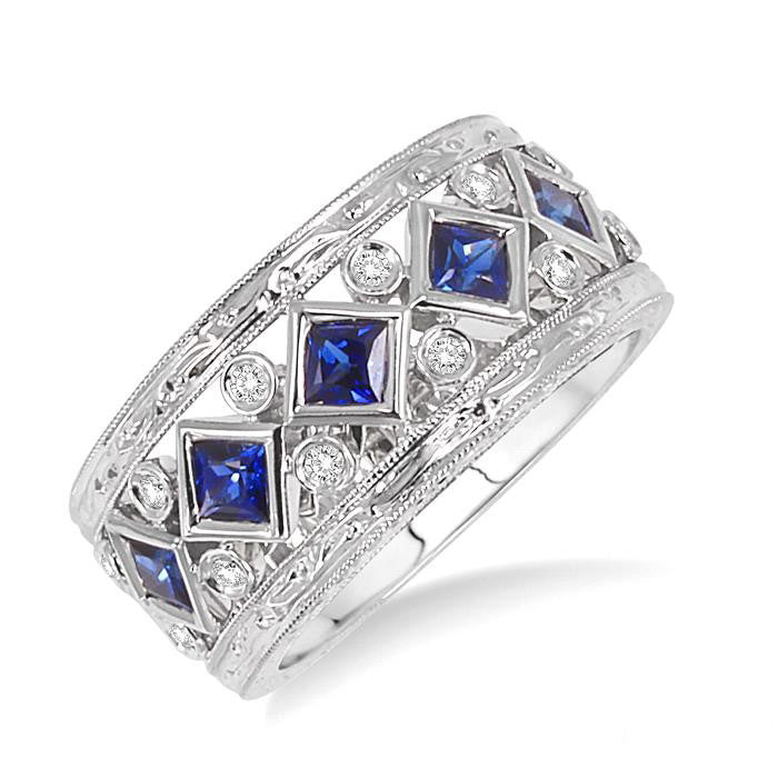 Princess Shape Gemstone & Diamond Fashion Band
