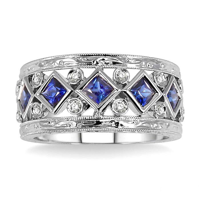 Princess Shape Gemstone & Diamond Fashion Band