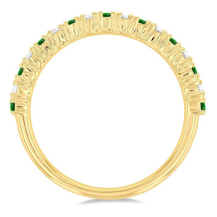 1.80 MM Round Shape Emerald and 1/4 Ctw Round Cut Diamond Precious Stack Band in 10K Yellow Gold