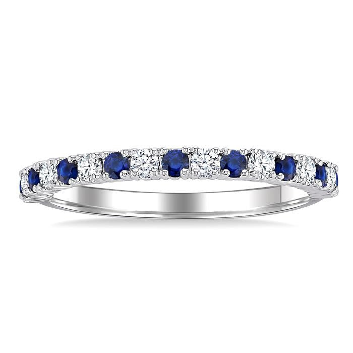 1.80 MM Round Shape Sapphire and 1/4 Ctw Round Cut Diamond Precious Stack Band in 10K White Gold