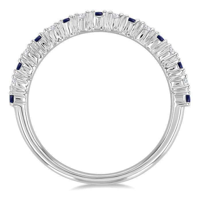 1.80 MM Round Shape Sapphire and 1/4 Ctw Round Cut Diamond Precious Stack Band in 10K White Gold