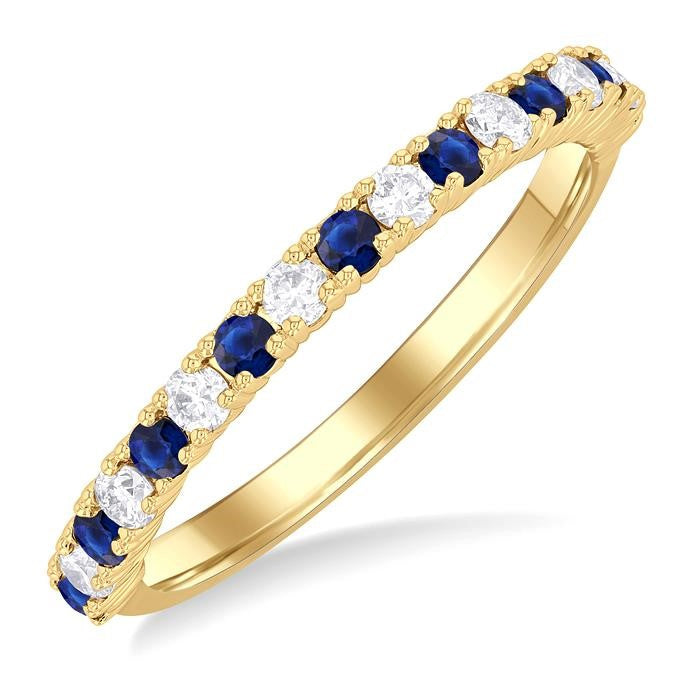 1.80 MM Round Shape Sapphire and 1/4 Ctw Round Cut Diamond Precious Stack Band in 10K Yellow Gold