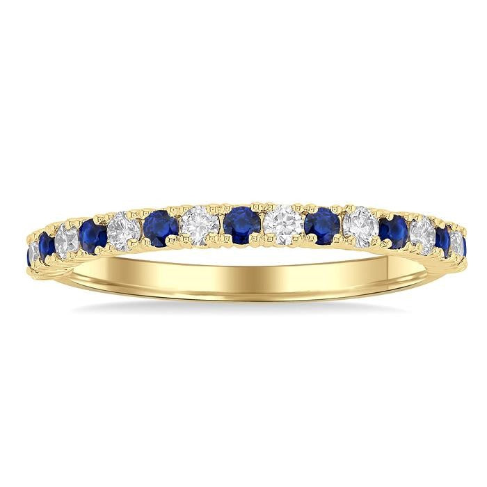 1.80 MM Round Shape Sapphire and 1/4 Ctw Round Cut Diamond Precious Stack Band in 10K Yellow Gold