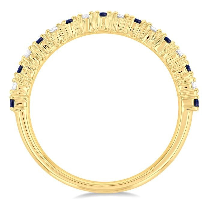 1.80 MM Round Shape Sapphire and 1/4 Ctw Round Cut Diamond Precious Stack Band in 10K Yellow Gold