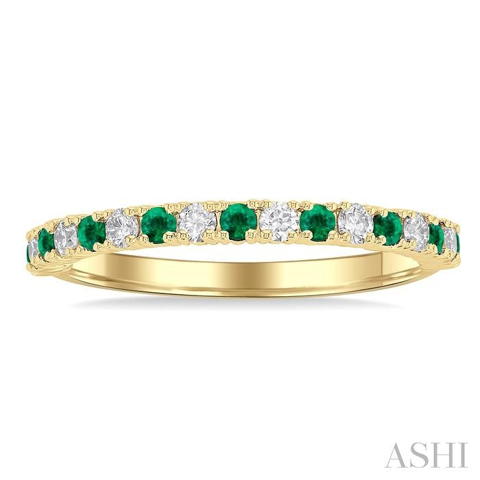 1.80 MM Round Shape Emerald and 1/4 Ctw Round Cut Diamond Precious Stack Band in 10K Yellow Gold