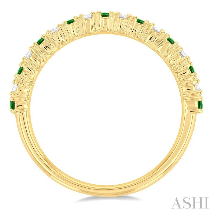 1.80 MM Round Shape Emerald and 1/4 Ctw Round Cut Diamond Precious Stack Band in 10K Yellow Gold