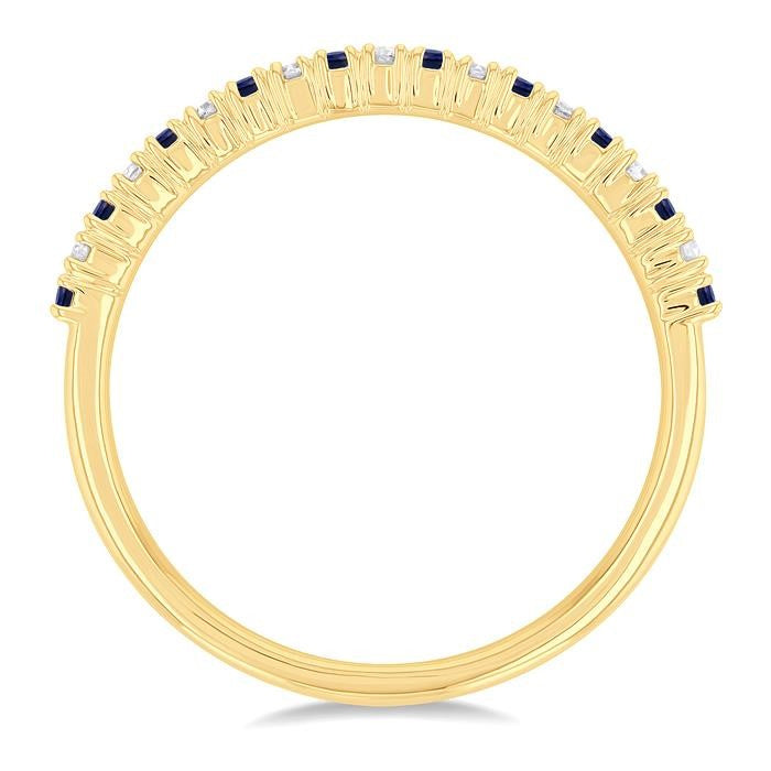 1.35 MM Round Shape Sapphire and 1/10 Ctw Round Cut Diamond Petite Precious Stack Band in 10K Yellow Gold