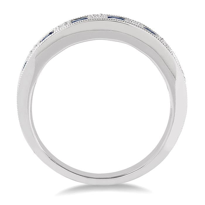 2.5 MM Round Cut Sapphire and 1/10 Ctw Round Cut Diamond Precious Band in 14K White Gold