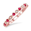 1.8 MM Round Cut Ruby and 1/20 Ctw Round Cut Diamond Precious Half Eternity Wedding Band in 14K Rose Gold