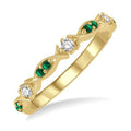 1.35 MM Round Cut Green Emerald and 1/10 Ctw Round Cut Diamond Precious Half Eternity Wedding Band in 14K Yellow Gold