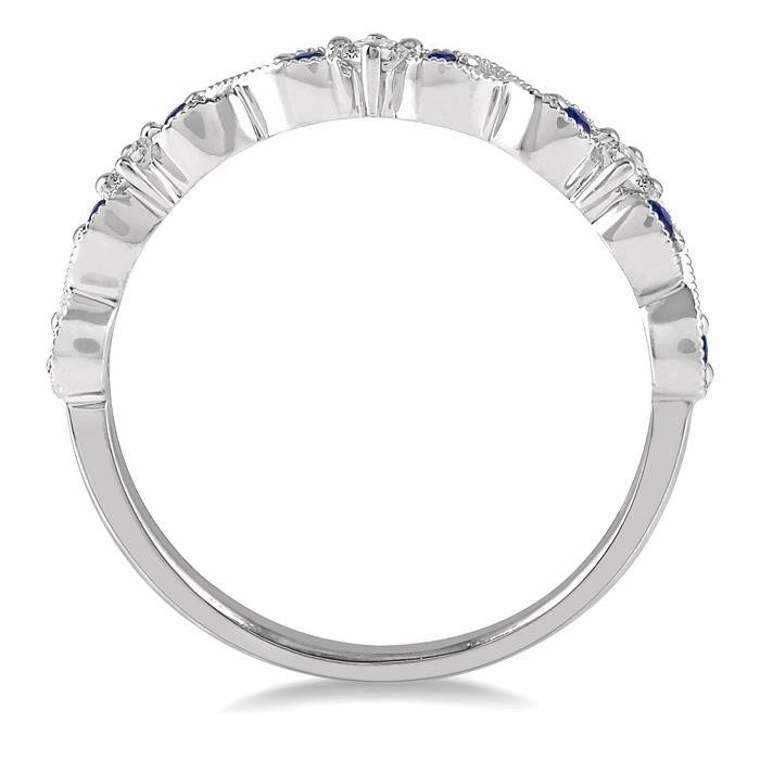1.35 MM Sapphire and 1/10 Ctw Round Cut Diamond Precious Wedding Band in 14K White Gold