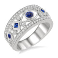 1/3 Ctw Round Cut Diamond and Princess & Round Cut Sapphire Precious Band in 14K White Gold