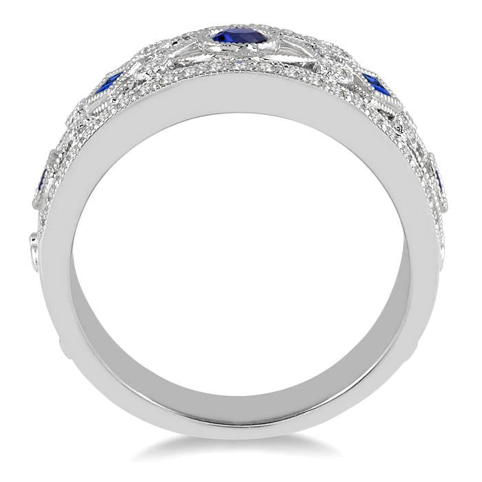 1/3 Ctw Round Cut Diamond and Princess & Round Cut Sapphire Precious Band in 14K White Gold