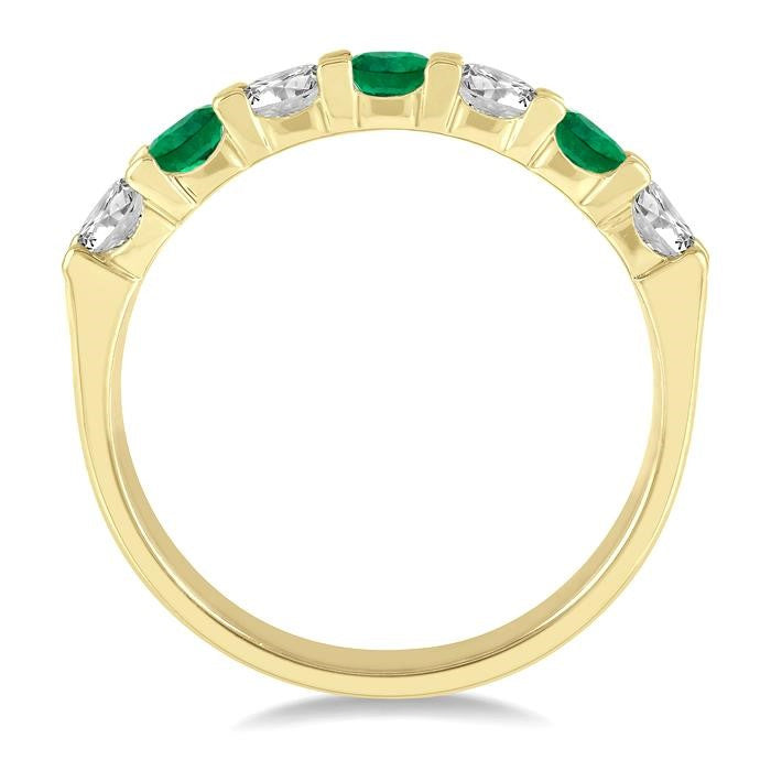 3.3 MM Emerald and 1/2 Ctw Round Cut Diamond Precious Wedding Band in 14K Yellow Gold