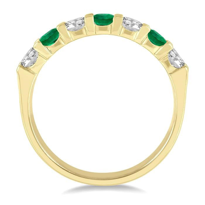3.3 MM Emerald and 1/2 Ctw Round Cut Diamond Precious Wedding Band in 14K Yellow Gold