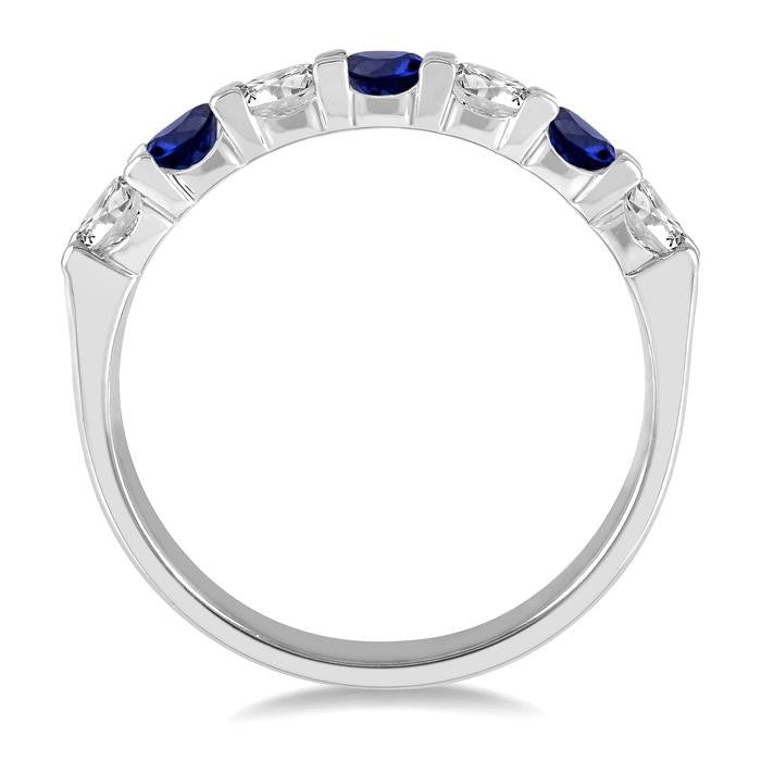 3.3 MM Sapphire and 1/2 Ctw Round Cut Diamond Precious Wedding Band in 14K White Gold