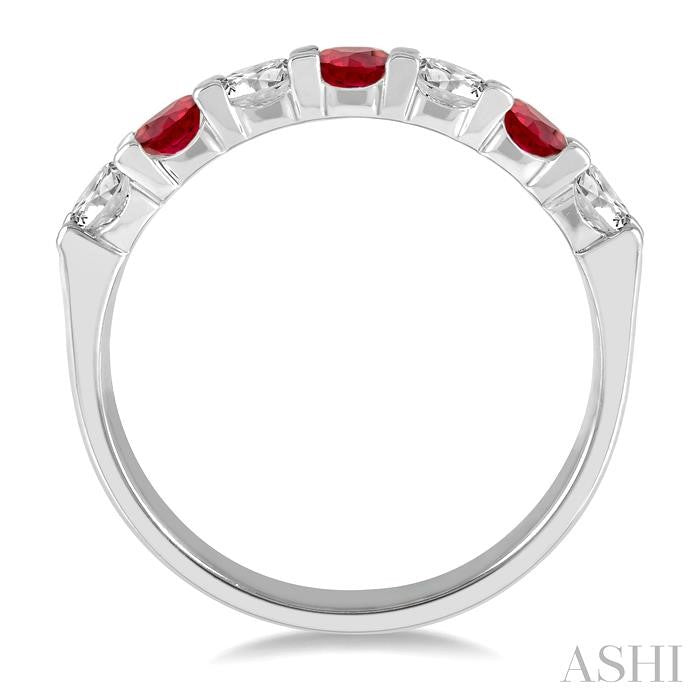 3.3 MM Ruby and 1/2 Ctw Round Cut Diamond Precious Wedding Band in 14K White Gold