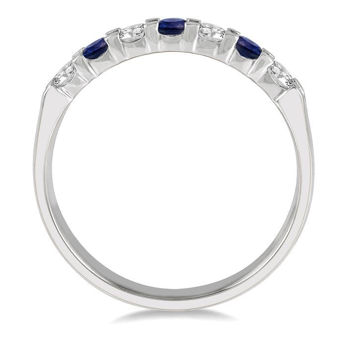 3 MM Sapphire and 3/8 Ctw Round Cut Diamond Precious Wedding Band in 14K White Gold