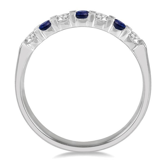 2.6 MM Sapphire and 1/4 Ctw Round Cut Diamond Precious Wedding Band in 14K White Gold