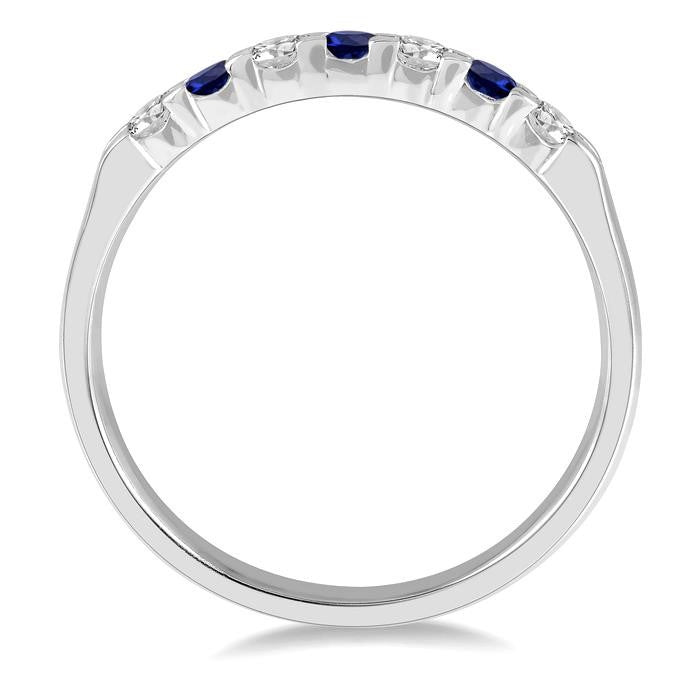 2.3 MM Sapphire and 1/5 Ctw Round Cut Diamond Precious Wedding Band in 14K White Gold