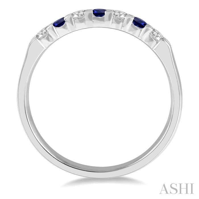 2.3 MM Sapphire and 1/5 Ctw Round Cut Diamond Precious Wedding Band in 14K White Gold