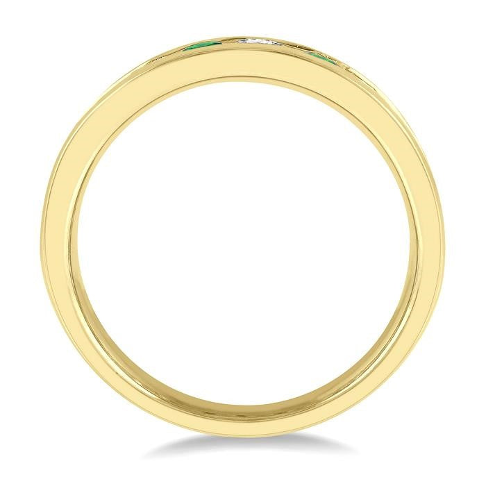 2.9 MM Emerald and 1/2 Ctw Round Cut Diamond Precious Wedding Band in 14K Yellow Gold