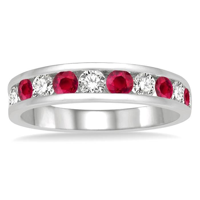 Channel Set Gemstone & Diamond Wedding Band