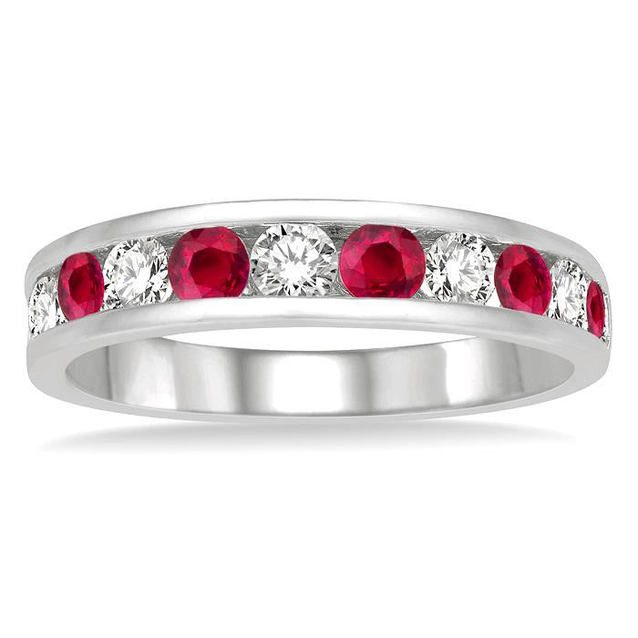 Channel Set Gemstone & Diamond Wedding Band