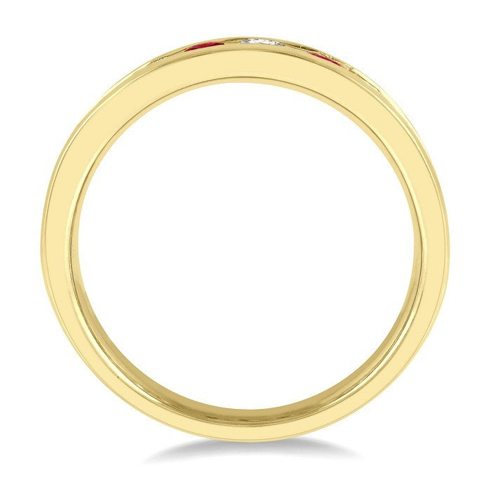 2.9 MM Round Shape Ruby and 1/2 Ctw Round Cut Diamond Precious Wedding Band in 14K Yellow Gold