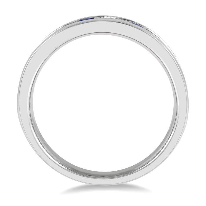 2.9 MM Sapphire and 1/2 Ctw Round Cut Diamond Precious Wedding Band in 14K White Gold