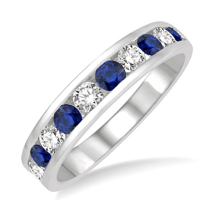 Channel-Set Gemstone & Diamond Wedding Band