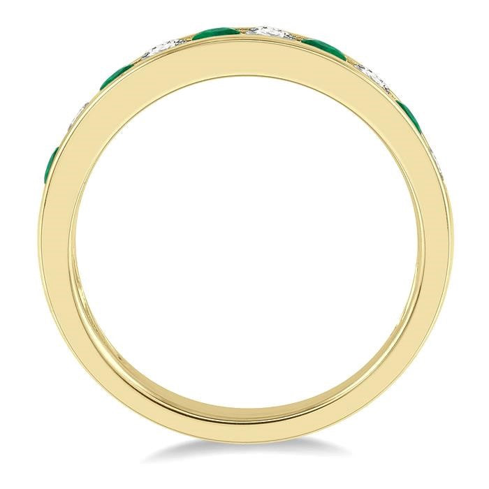 2.6 MM Emerald and 3/8 Ctw Round Cut Diamond Precious Wedding Band in 14K Yellow Gold