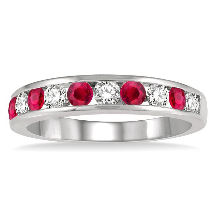Channel Set Gemstone & Diamond Wedding Band