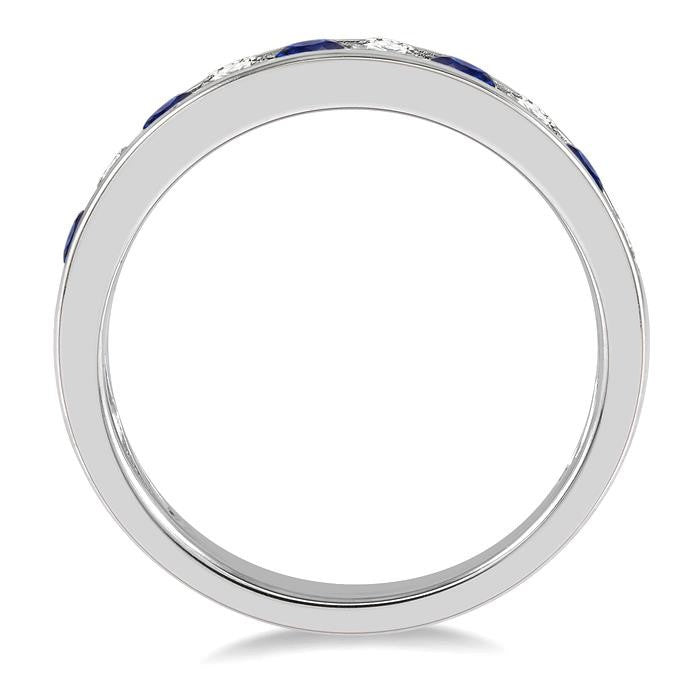 2.6 MM Sapphire and 3/8 Ctw Round Cut Diamond Precious Wedding Band in 14K White Gold