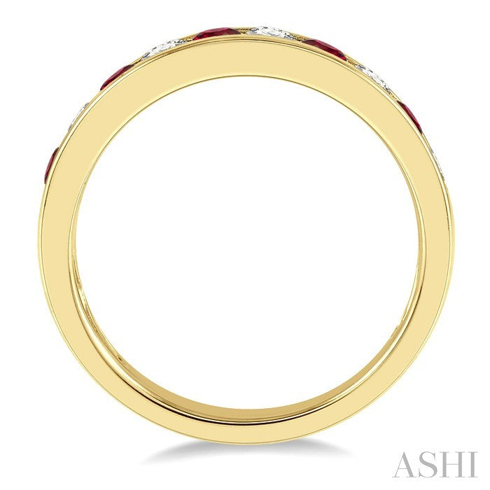 2.6 MM Round Shape Ruby and 3/8 Ctw Round Cut Diamond Precious Wedding Band in 14K Yellow Gold