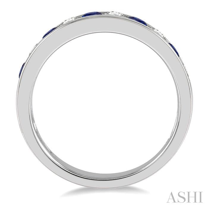 2.6 MM Sapphire and 3/8 Ctw Round Cut Diamond Precious Wedding Band in 14K White Gold
