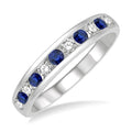2.3 MM Sapphire and 1/4 Ctw Round Cut Diamond Precious Wedding Band in 14K White Gold