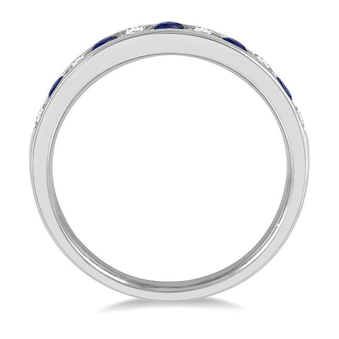 2.3 MM Sapphire and 1/4 Ctw Round Cut Diamond Precious Wedding Band in 14K White Gold