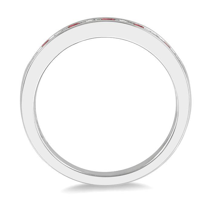Channel Set Gemstone & Diamond Wedding Band