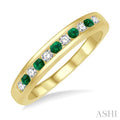 2 MM Emerald and 1/5 Ctw Round Cut Diamond Precious Wedding Band in 14K Yellow Gold